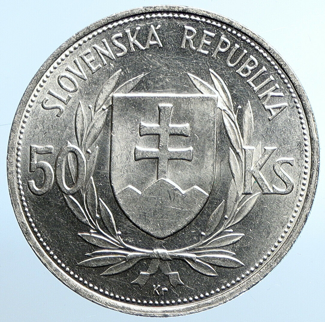 1944 SLOVAKIA REPUBLIC Jozef Tiso VINTAGE Silver 50 Korun Slovakian Coin i109865