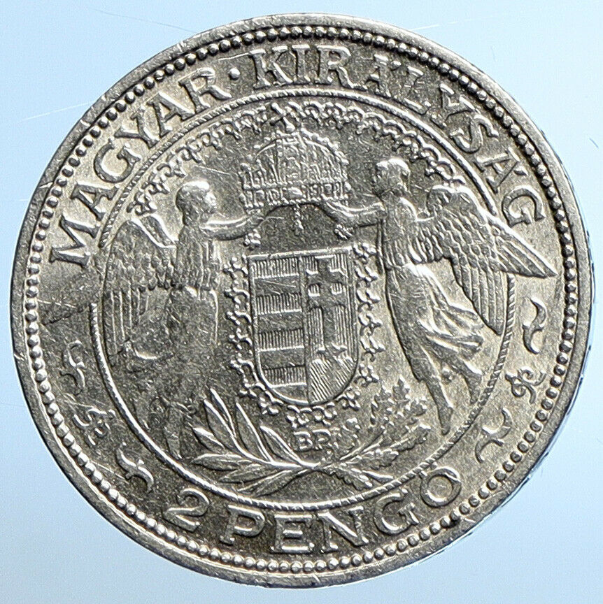 1933 HUNGARY Miklós Horthy MADONNA CHILD Antique OLD Silver 2 Pengo Coin i109838