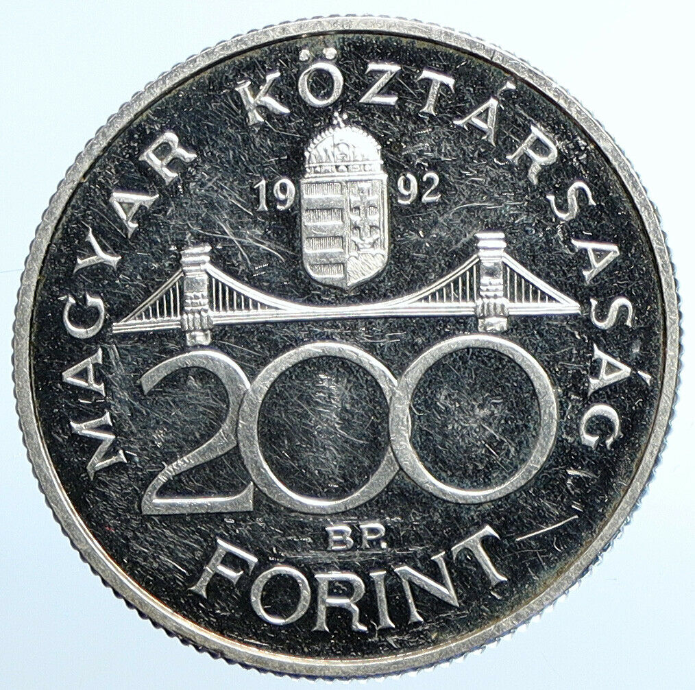 1992 HUNGARY National Bank Ersebet Bridge Proof Silver 200 Forint Coin i109851