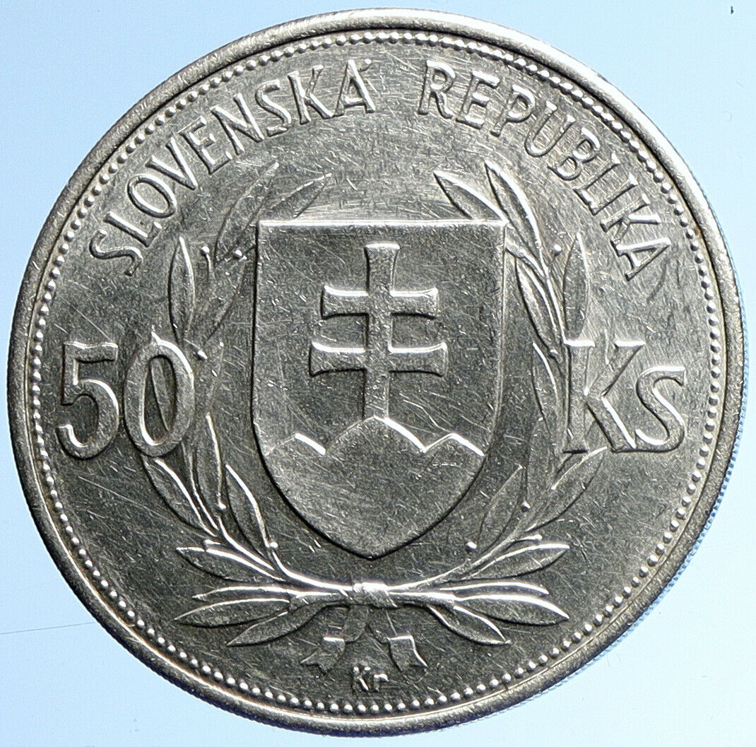 1944 SLOVAKIA REPUBLIC Jozef Tiso VINTAGE Silver 50 Korun Slovakian Coin i109894