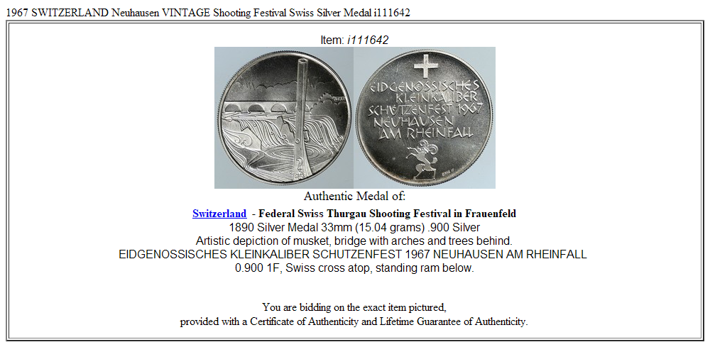 1967 SWITZERLAND Neuhausen VINTAGE Shooting Festival Swiss Silver Medal i111642