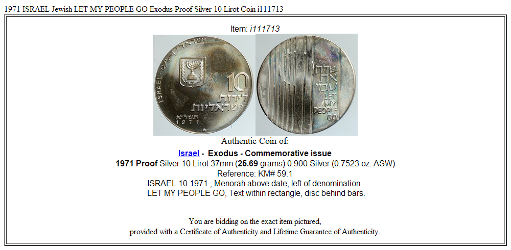 1971 ISRAEL Jewish LET MY PEOPLE GO Exodus Proof Silver 10 Lirot Coin i111713