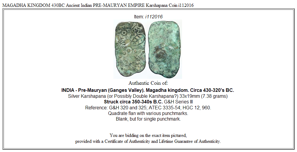 MAGADHA KINGDOM 430BC Ancient Indian PRE-MAURYAN EMPIRE Karshapana Coin i112016