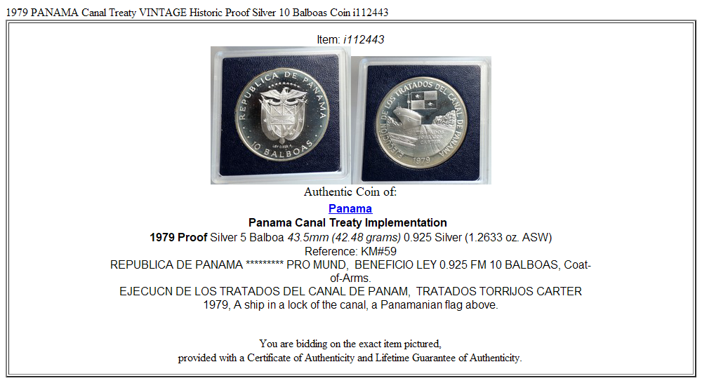 1979 PANAMA Canal Treaty VINTAGE Historic Proof Silver 10 Balboas Coin i112443