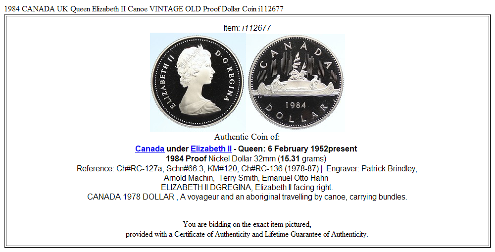 1984 CANADA UK Queen Elizabeth II Canoe VINTAGE OLD Proof Dollar Coin i112677