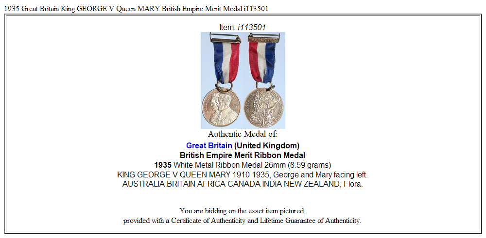 1935 Great Britain King GEORGE V Queen MARY British Empire Merit Medal i113501