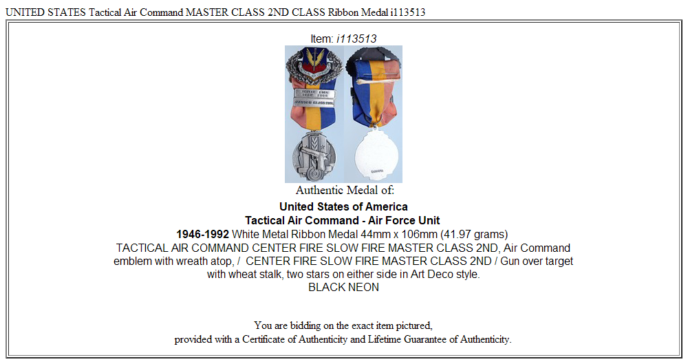 UNITED STATES Tactical Air Command MASTER CLASS 2ND CLASS Ribbon Medal i113513