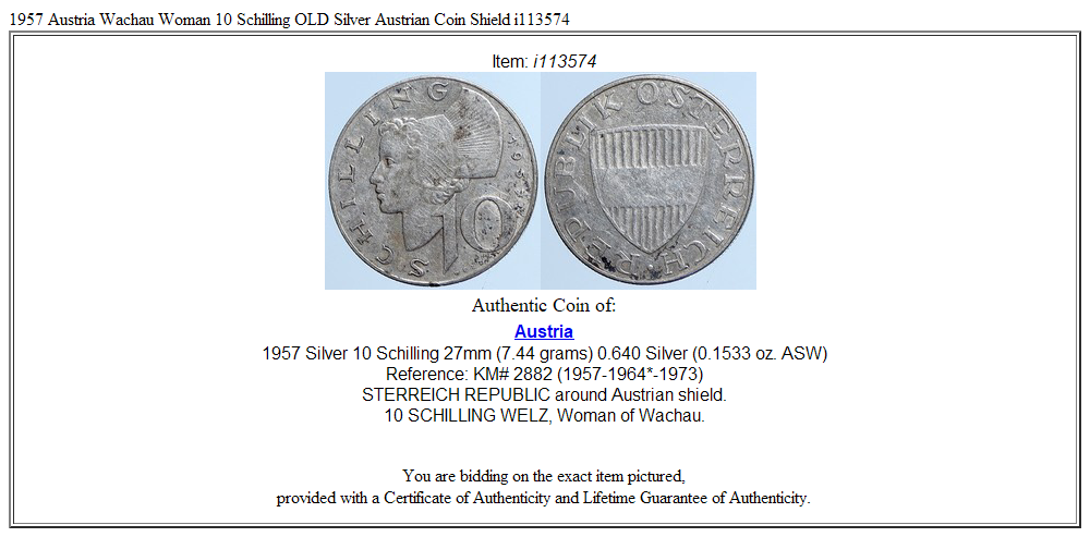 1957 Austria Wachau Woman 10 Schilling OLD Silver Austrian Coin Shield i113574