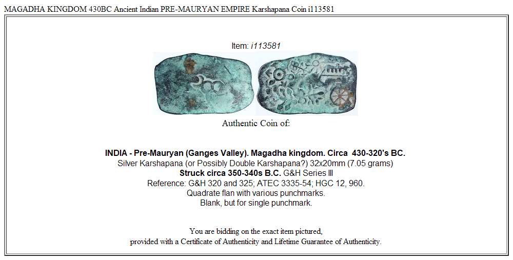 MAGADHA KINGDOM 430BC Ancient Indian PRE-MAURYAN EMPIRE Karshapana Coin i113581