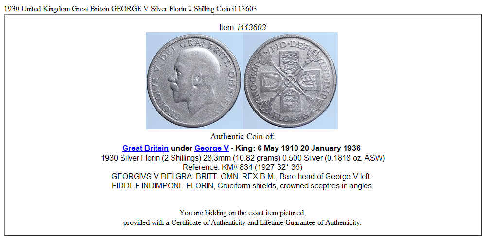 1930 United Kingdom Great Britain GEORGE V Silver Florin 2 Shilling Coin i113603