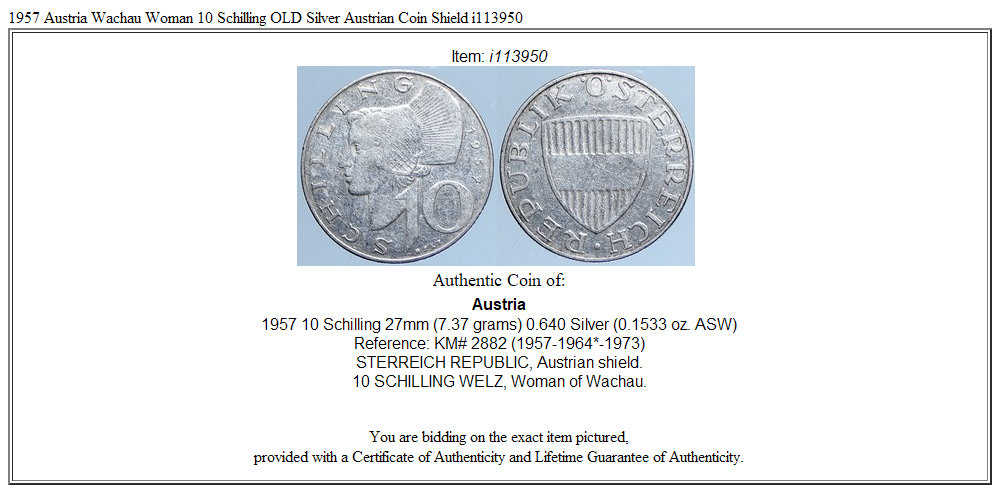 1957 Austria Wachau Woman 10 Schilling OLD Silver Austrian Coin Shield i113950