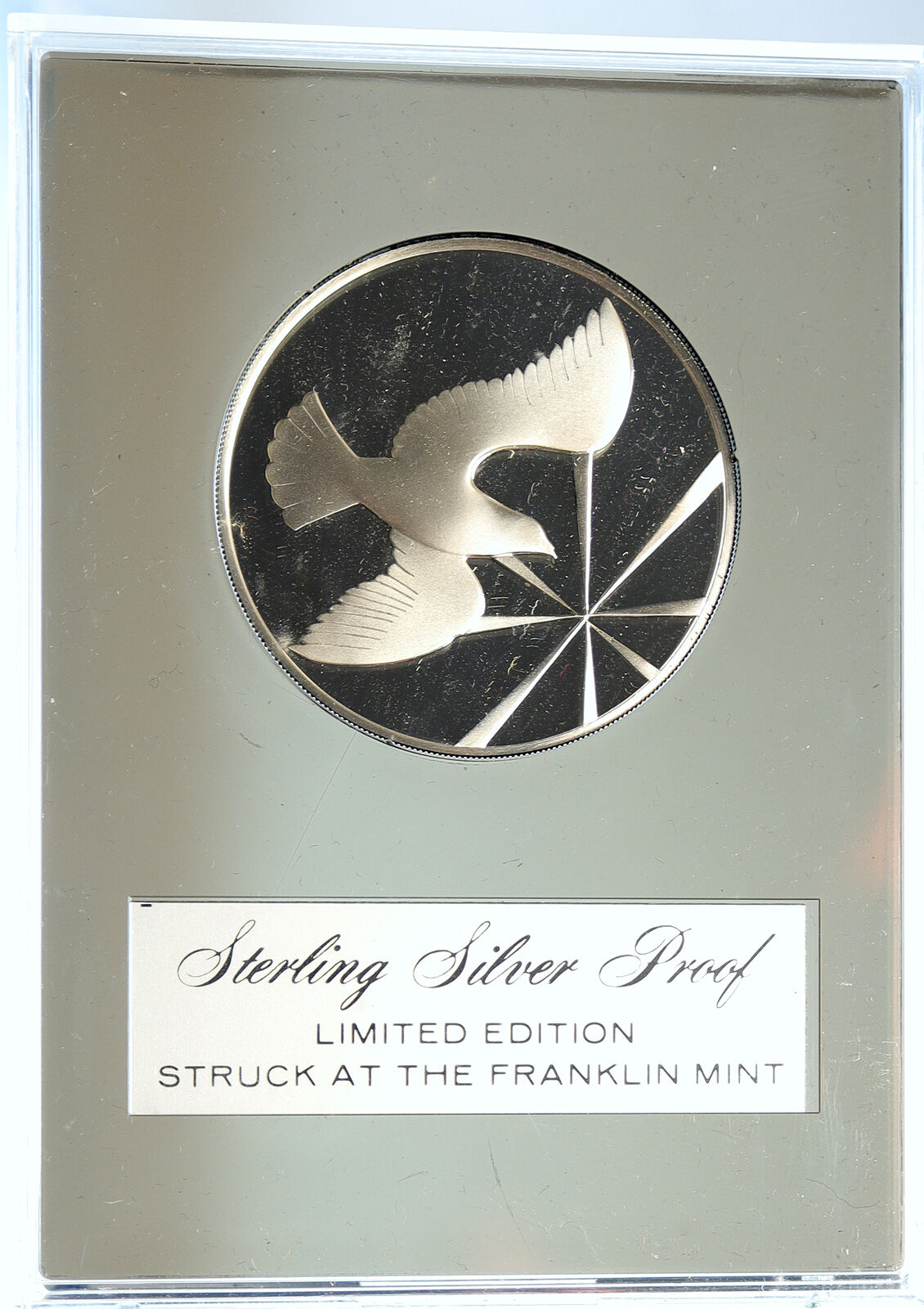 1972 US USA Franklin Mint HOLIDAY - DOVE of PEACE Old Proof Silver Medal i112724