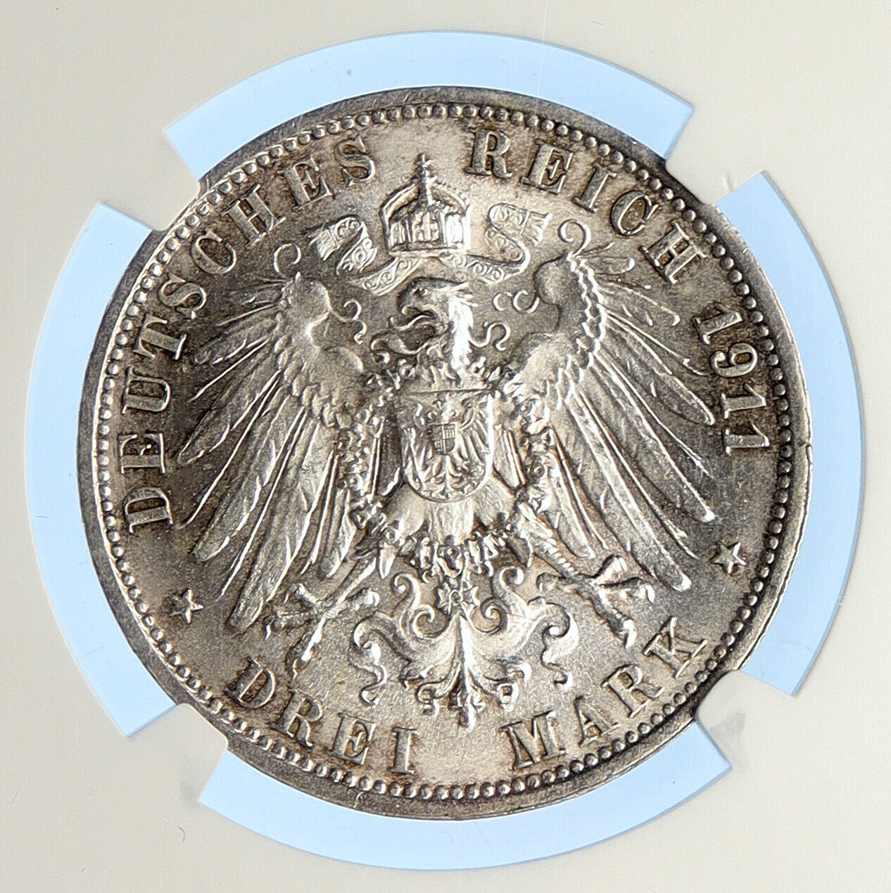 1911 F GERMANY German State King Wurttemburg OLD Silver 3 Mark Coin NGC i112726