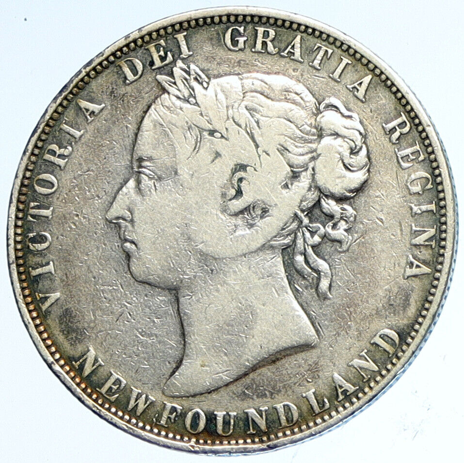 1898 CANADA NEWFOUNDLAND UK Queen VICTORIA Antique Silver 50 Cents Coin i113255