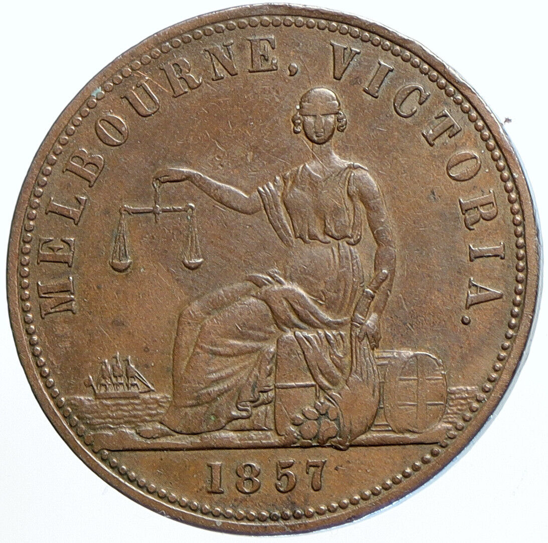 1857 AUSTRALIA Melbourne Victoria HIDE DE CARLE GROCER Penny Trade Token i113267