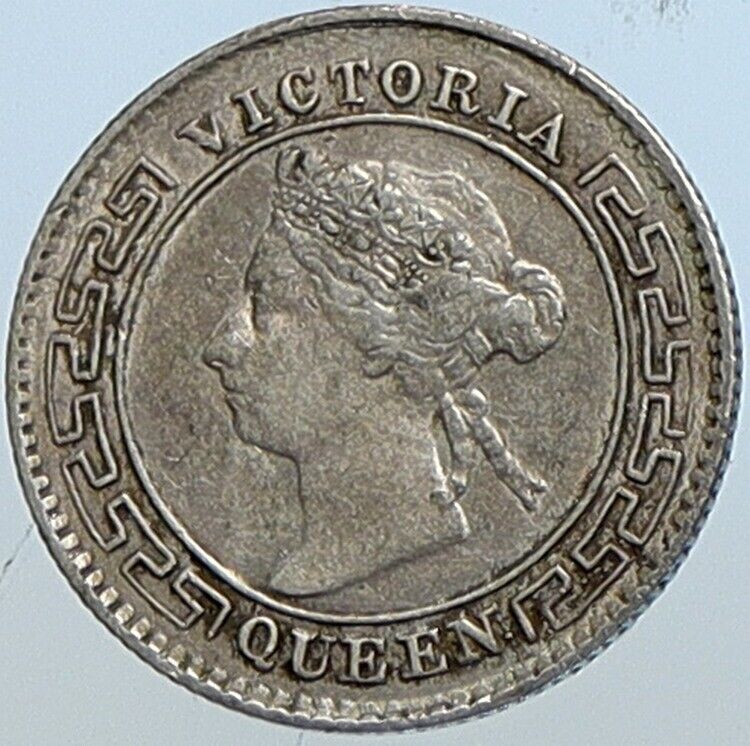 1894 CEYLON now SRI LANKA UK Queen Victoria Antique OLD Silver 10 Cents i113269