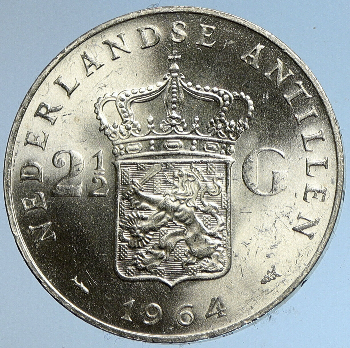 1964 NETHERLANDS ANTILLES Queen JULIANA Vintage SILVER 2 1/2 Gulden Coin i113257