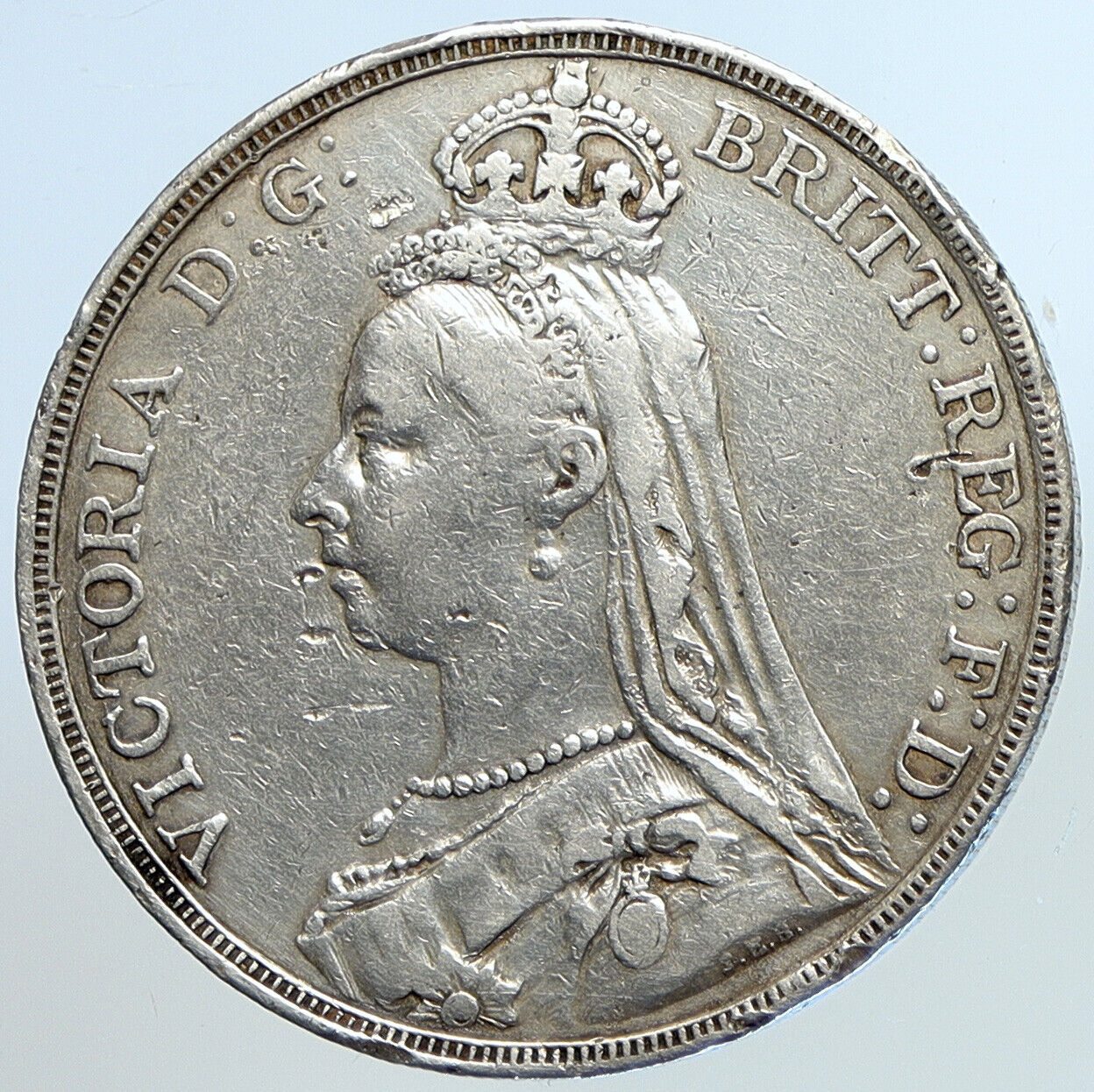 1889 GREAT BRITAIN Queen Victoria SAINT GEORGE Horse Silver Crown Coin i113275