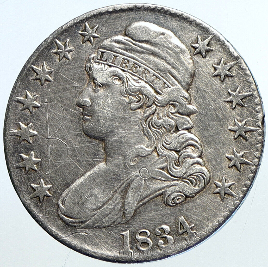 1834 P USA Eagle Liberty Antique VINTAGE OLD Silver 50c Half Dollar Coin i113280