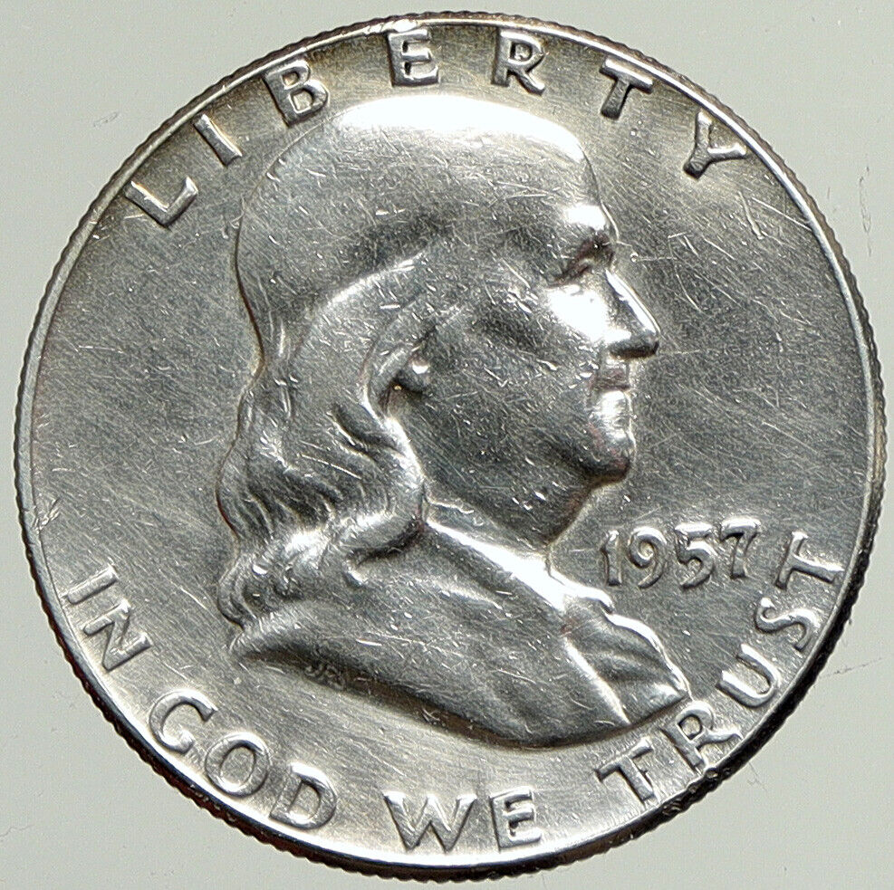 1957 P US Benjamin Franklin VINTAGE Silver Half Dollar Coin LIBERTY BELL i113360