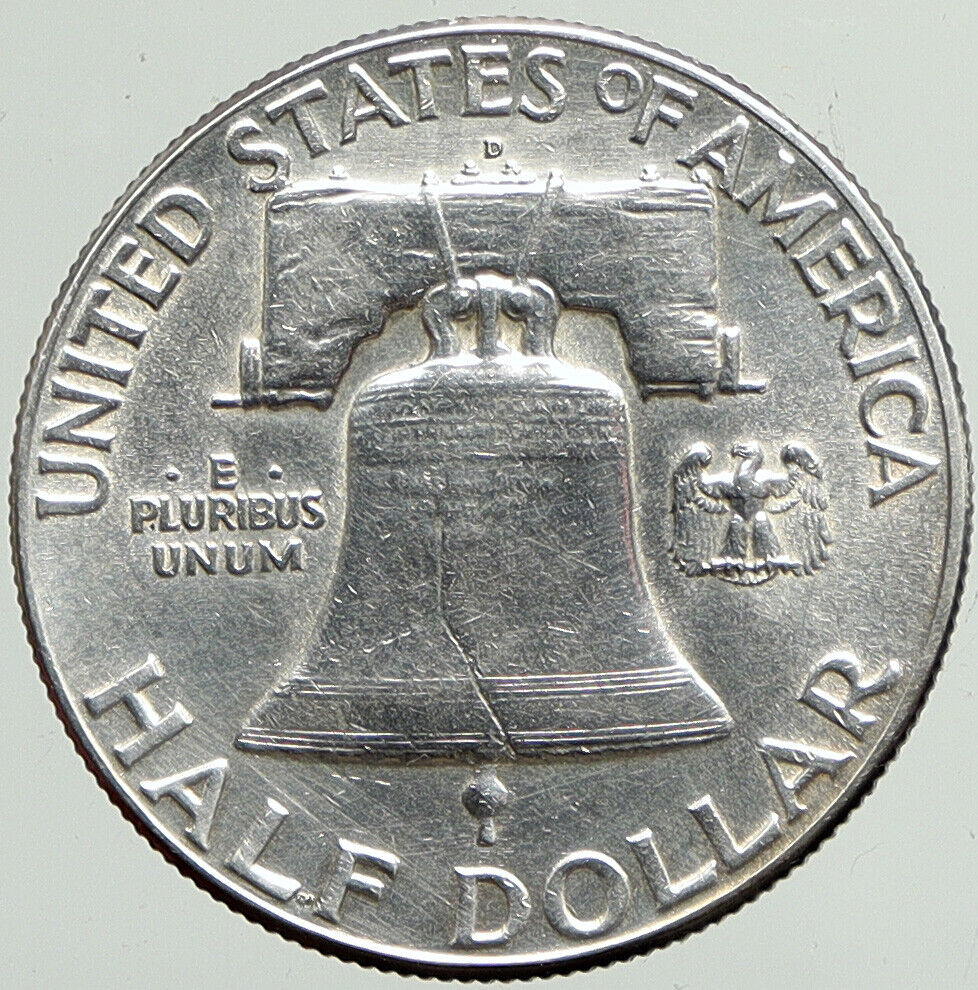 1948 D US Benjamin Franklin LIBERTY BELL Vintage Silver Half Dollar Coin i113340