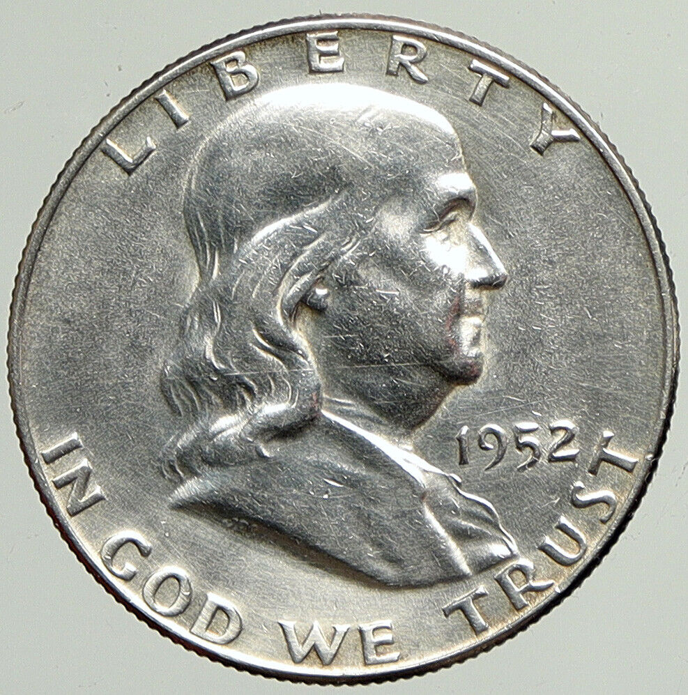 1952 D US Benjamin Franklin LIBERTY BELL Vintage Silver Half Dollar Coin i113350