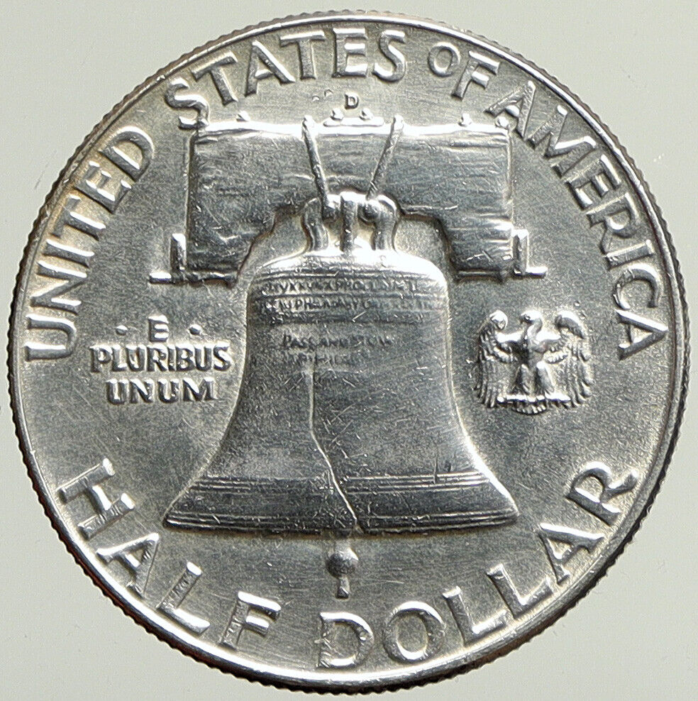 1962 D US Benjamin Franklin LIBERTY BELL Vintage Silver Half Dollar Coin i113371