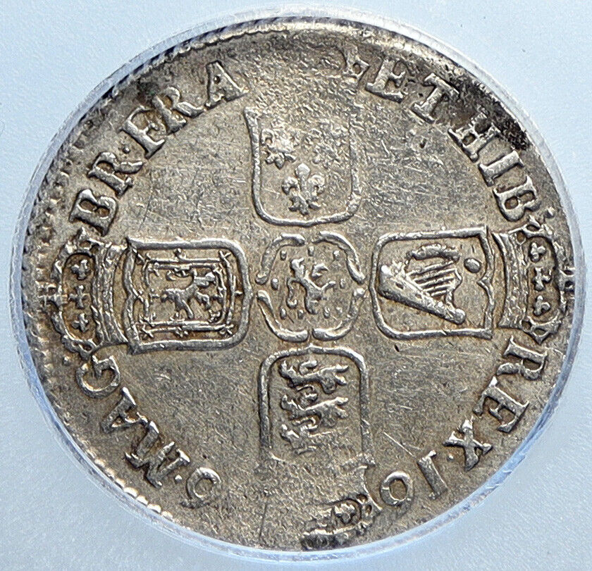 1696 UK Great Britain KING WILLIAM III Genuine Silver Shilling Coin ICG i113290