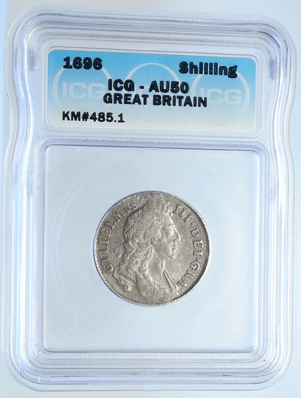 1696 UK Great Britain KING WILLIAM III Genuine Silver Shilling Coin ICG i113290