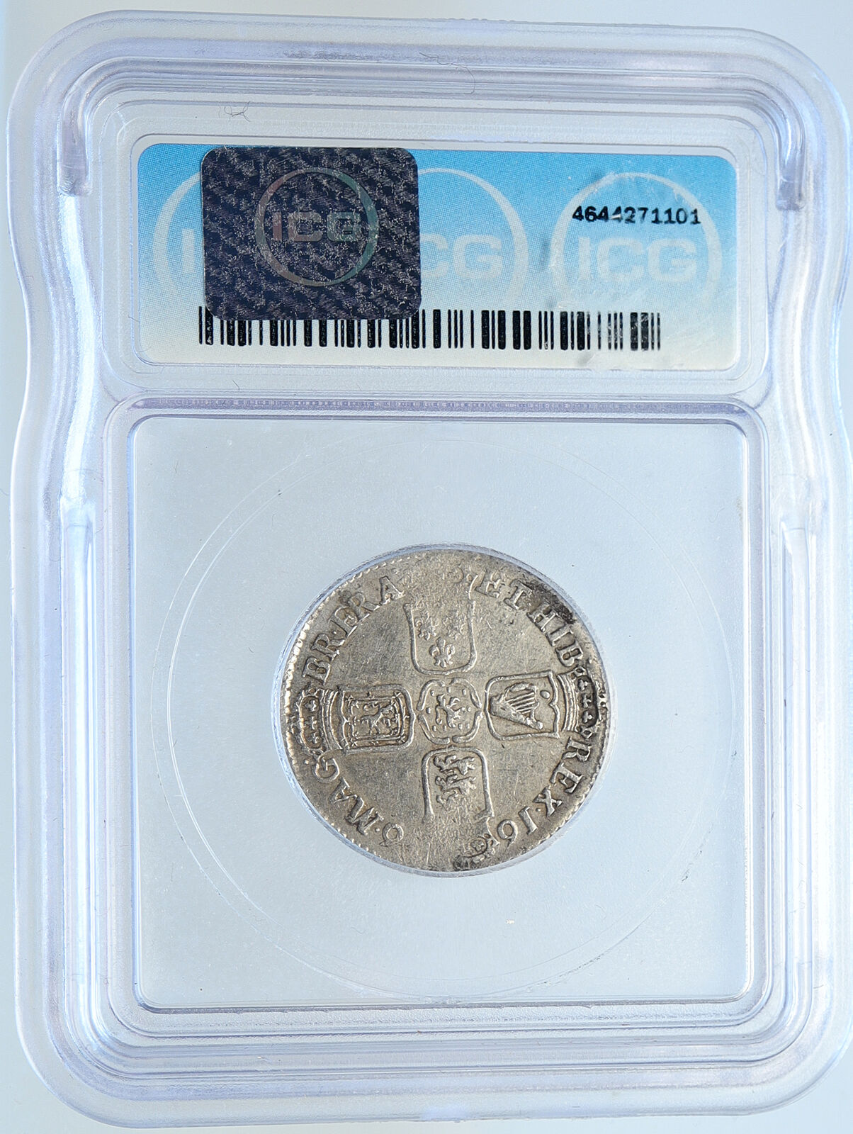 1696 UK Great Britain KING WILLIAM III Genuine Silver Shilling Coin ICG i113290