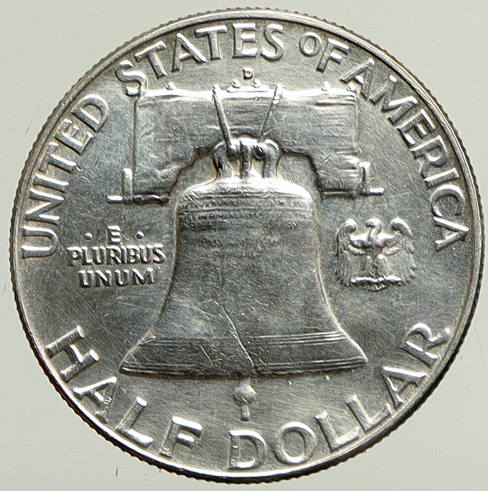 1963 D US Benjamin Franklin LIBERTY BELL Vintage Silver Half Dollar Coin i113373