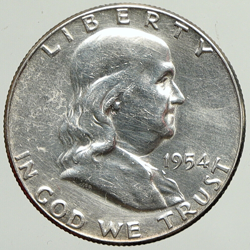 1954 P US Benjamin Franklin VINTAGE Silver Half Dollar Coin LIBERTY BELL i113353