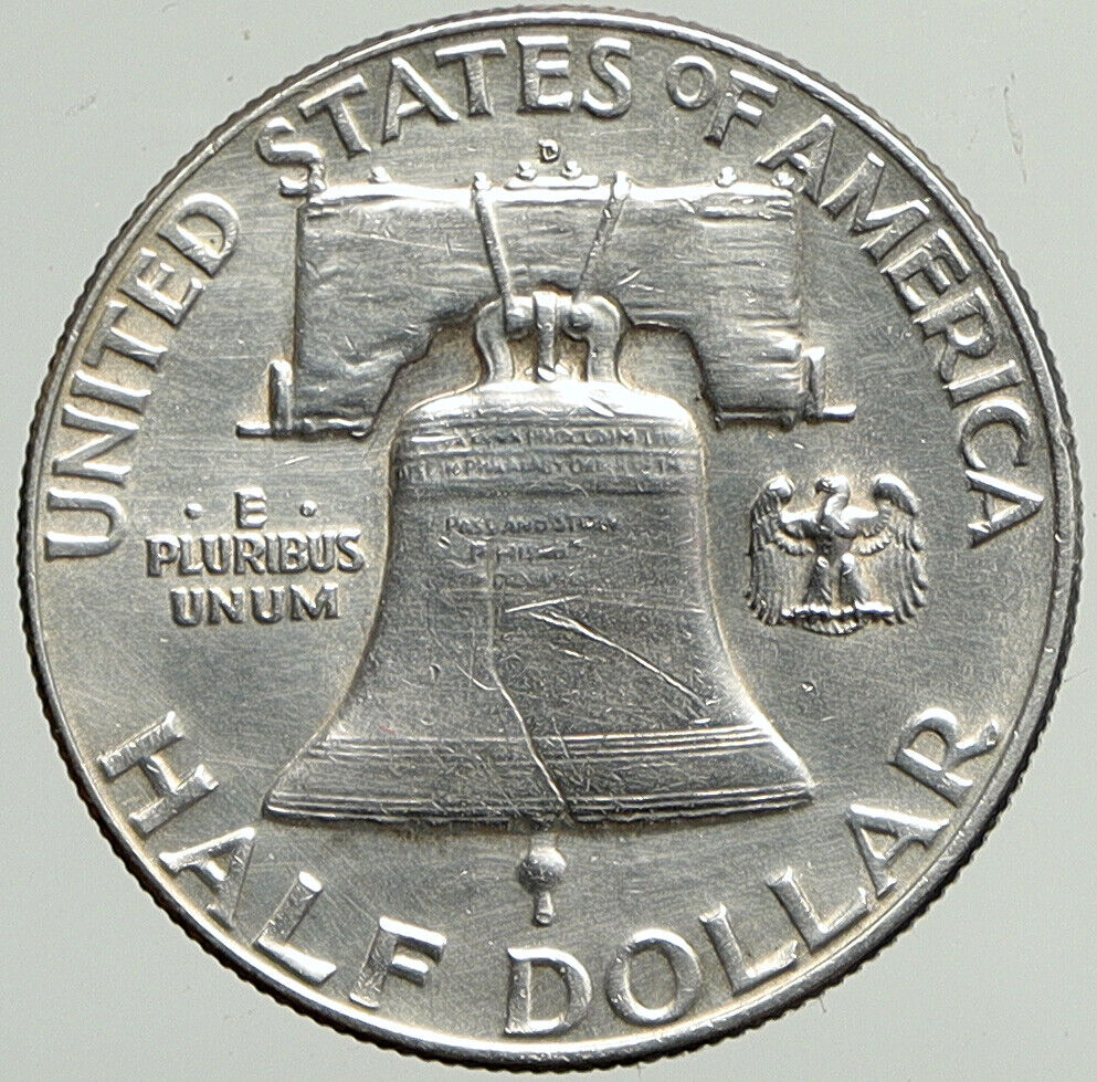 1951 D US Benjamin Franklin LIBERTY BELL Vintage Silver Half Dollar Coin i113347