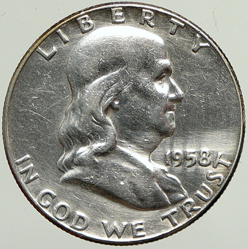 1958 P US Benjamin Franklin VINTAGE Silver Half Dollar Coin LIBERTY BELL i113362