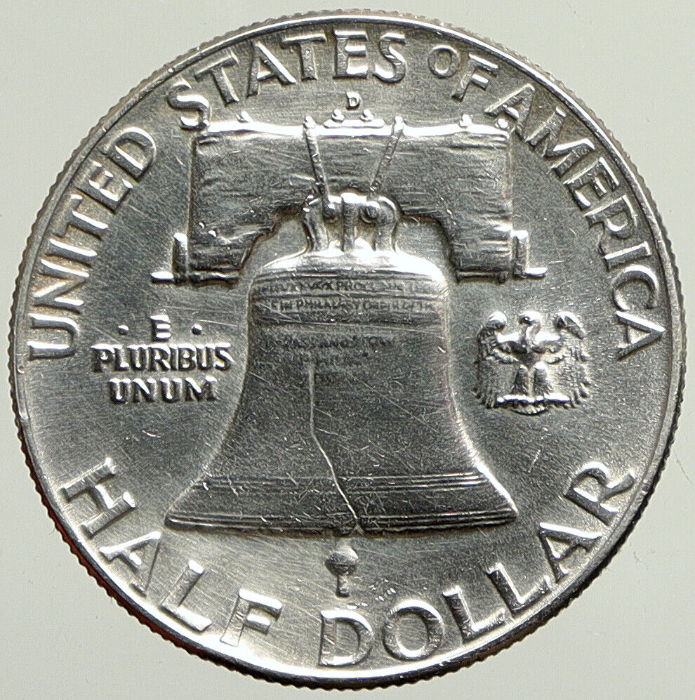 1961 D US Benjamin Franklin LIBERTY BELL Vintage Silver Half Dollar Coin i113369