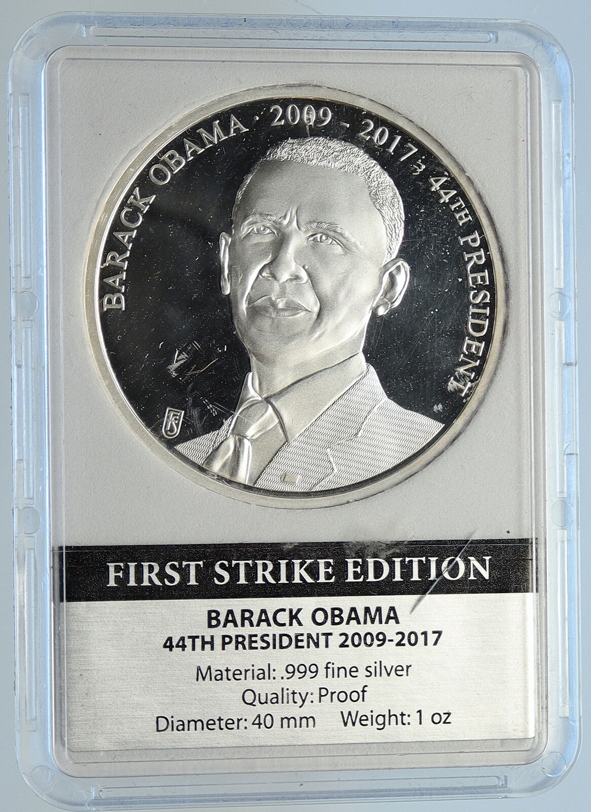 c. 2017 USA US President Barack Obama SEAL Proof Silver 1st Strike Medal i113295