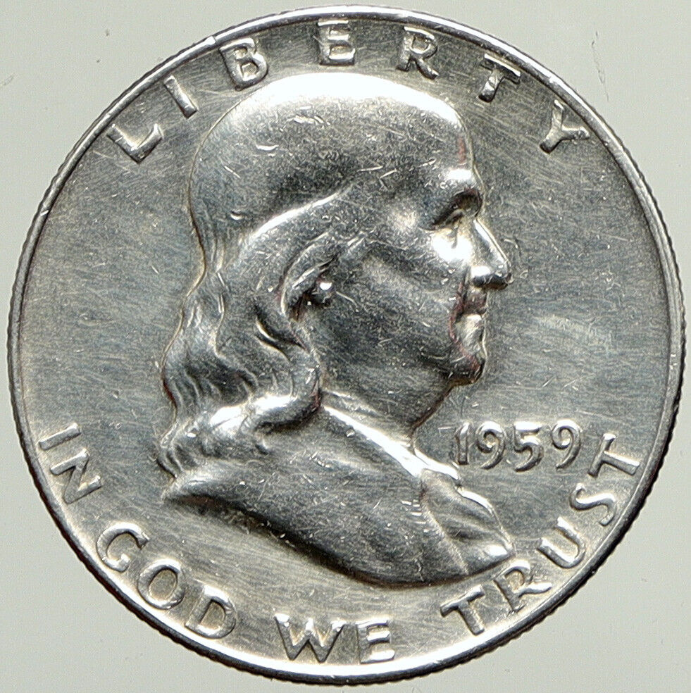 1959 D US Benjamin Franklin LIBERTY BELL Vintage Silver Half Dollar Coin i113365