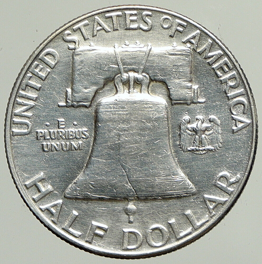 1958 P US Benjamin Franklin VINTAGE Silver Half Dollar Coin LIBERTY BELL i113364