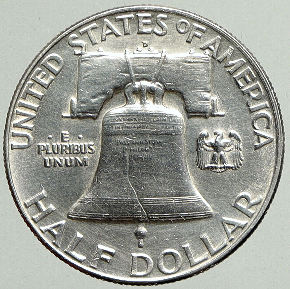 1950 D US Benjamin Franklin LIBERTY BELL Vintage Silver Half Dollar Coin i113345