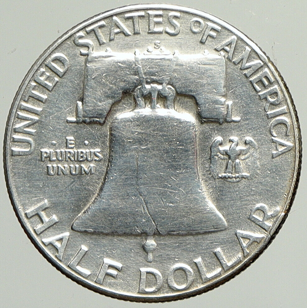 1953S USA Benjamin Franklin LIBERTY BELL Vintage Silver Half Dollar Coin i113355