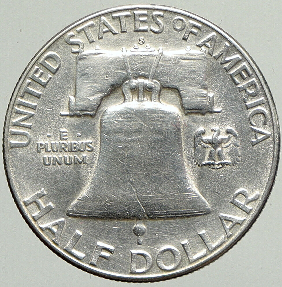 1952S USA Benjamin Franklin LIBERTY BELL Vintage Silver Half Dollar Coin i113351