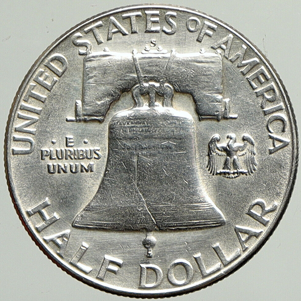 1951S USA Benjamin Franklin LIBERTY BELL Vintage Silver Half Dollar Coin i113348