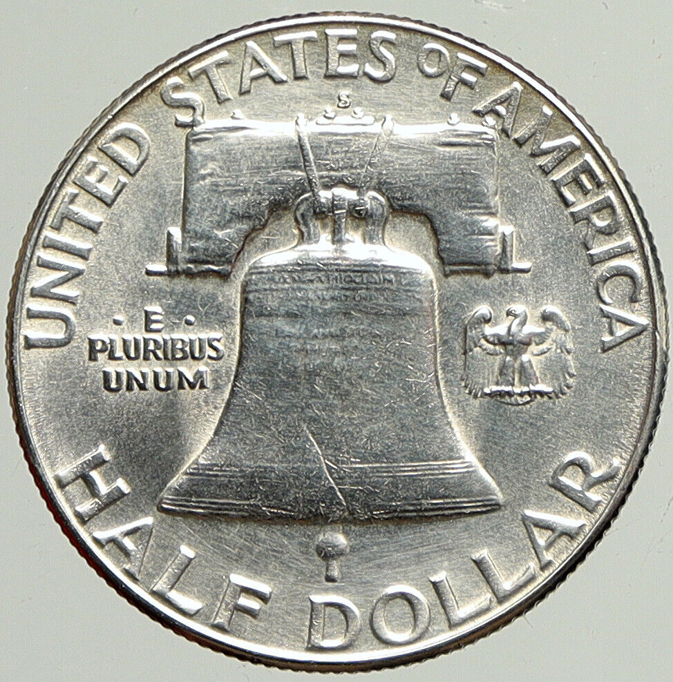 1954S USA Benjamin Franklin LIBERTY BELL Vintage Silver Half Dollar Coin i113357