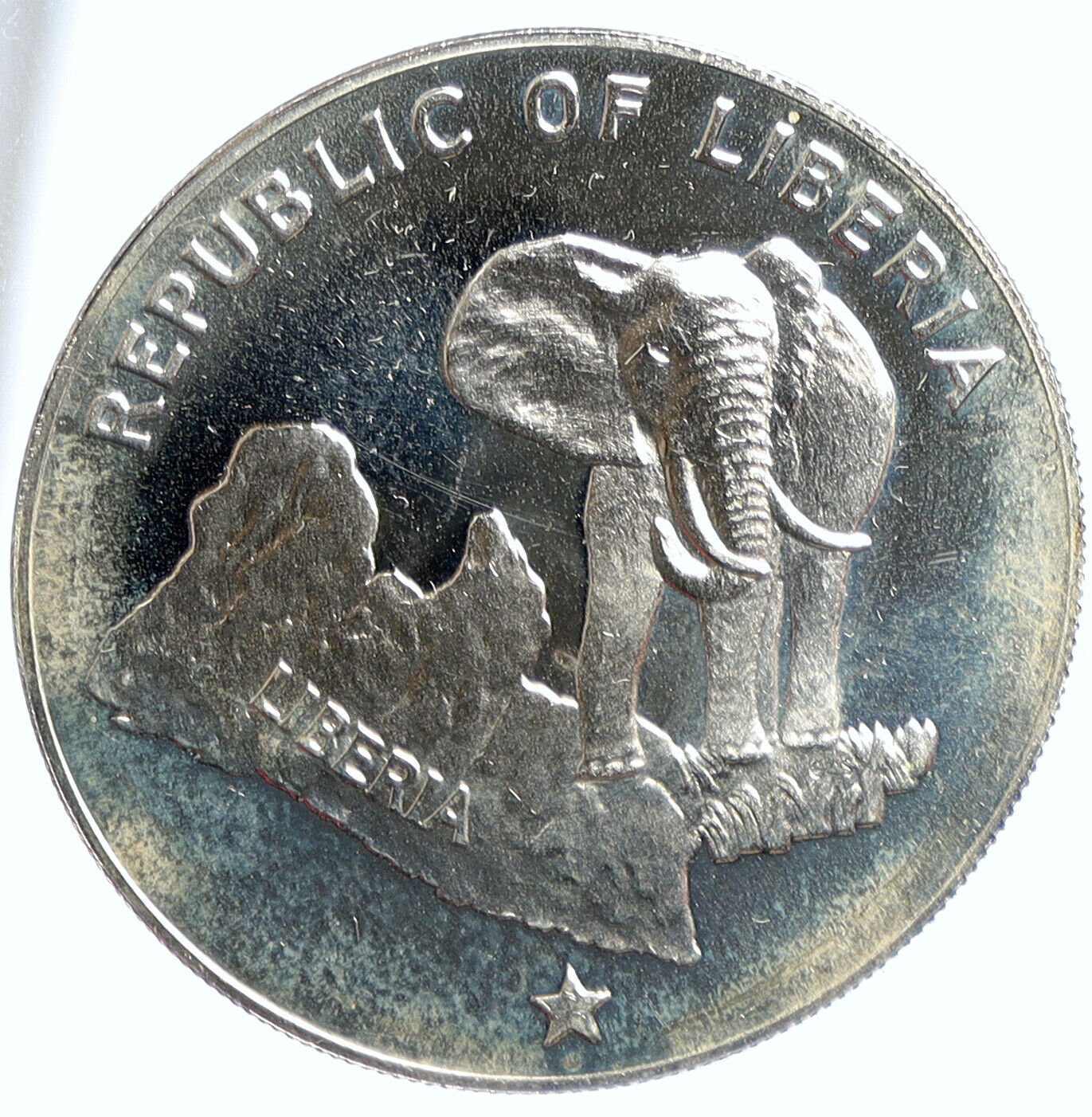 1975 LIBERIA State Map with Elephant OLD VINTAGE Proof Silver $5 Coin i113404