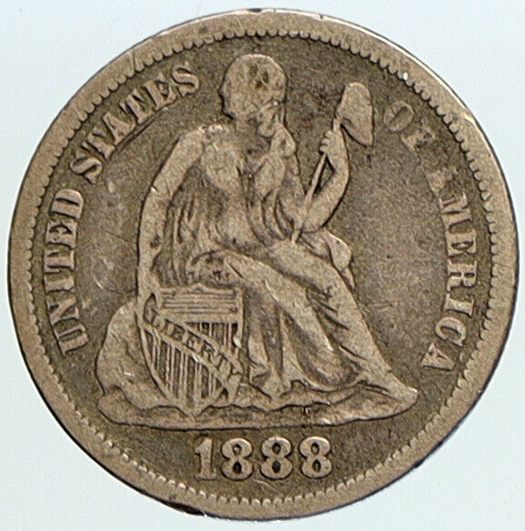 1888 UNITED STATES US Silver SEATED LIBERTY Vintage Antique Dime Coin i113328