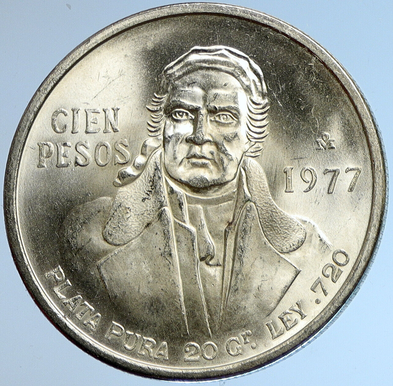 1977 Mexican Independence HERO Jose Maria Morelos Silver 100 Peso Coin i113403
