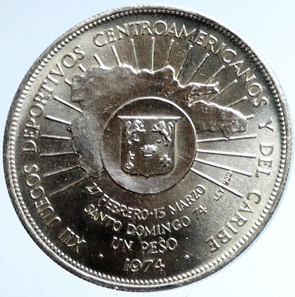 1974 DOMINICAN REPUBLIC 25th Yr Central Bank VINTAGE Silver Peso Coin i113391