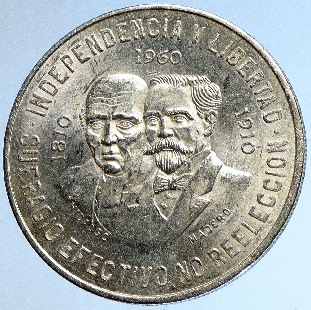 1960 Mexican 150 WAR OF INDEPENDENCE Hidalgo Madero Silver 10 Pesos Coin i113399