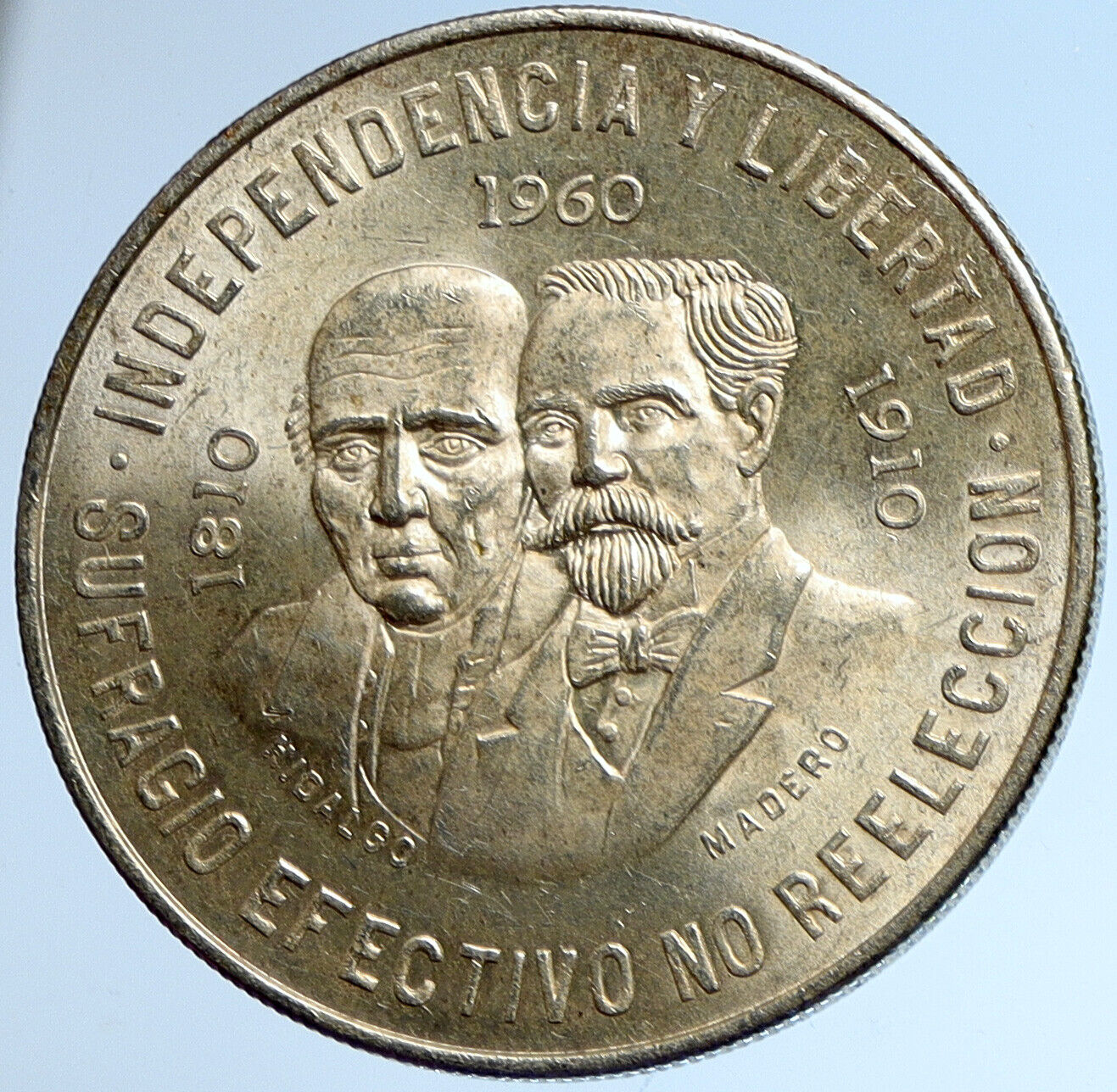 1960 Mexican 150 WAR OF INDEPENDENCE Hidalgo Madero Silver 10 Pesos Coin i113398