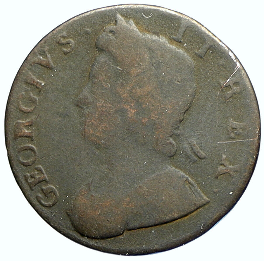 1734 GREAT BRITAIN UK British King GEORGE II Old Antique 1/2 Penny Coin i113327
